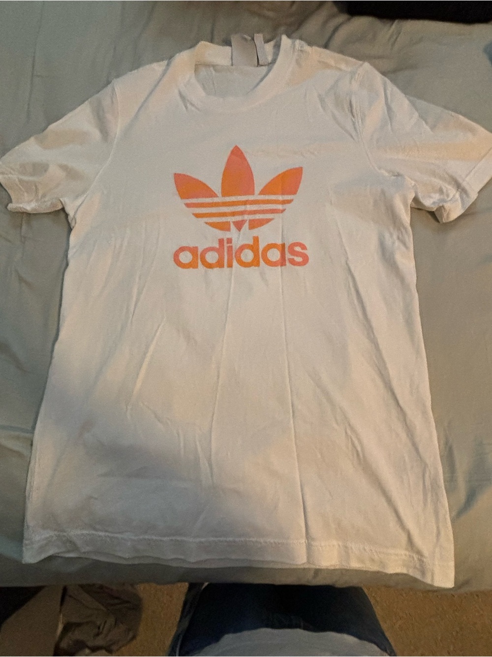 Adidas White Tee with Orange Trefoil Logo